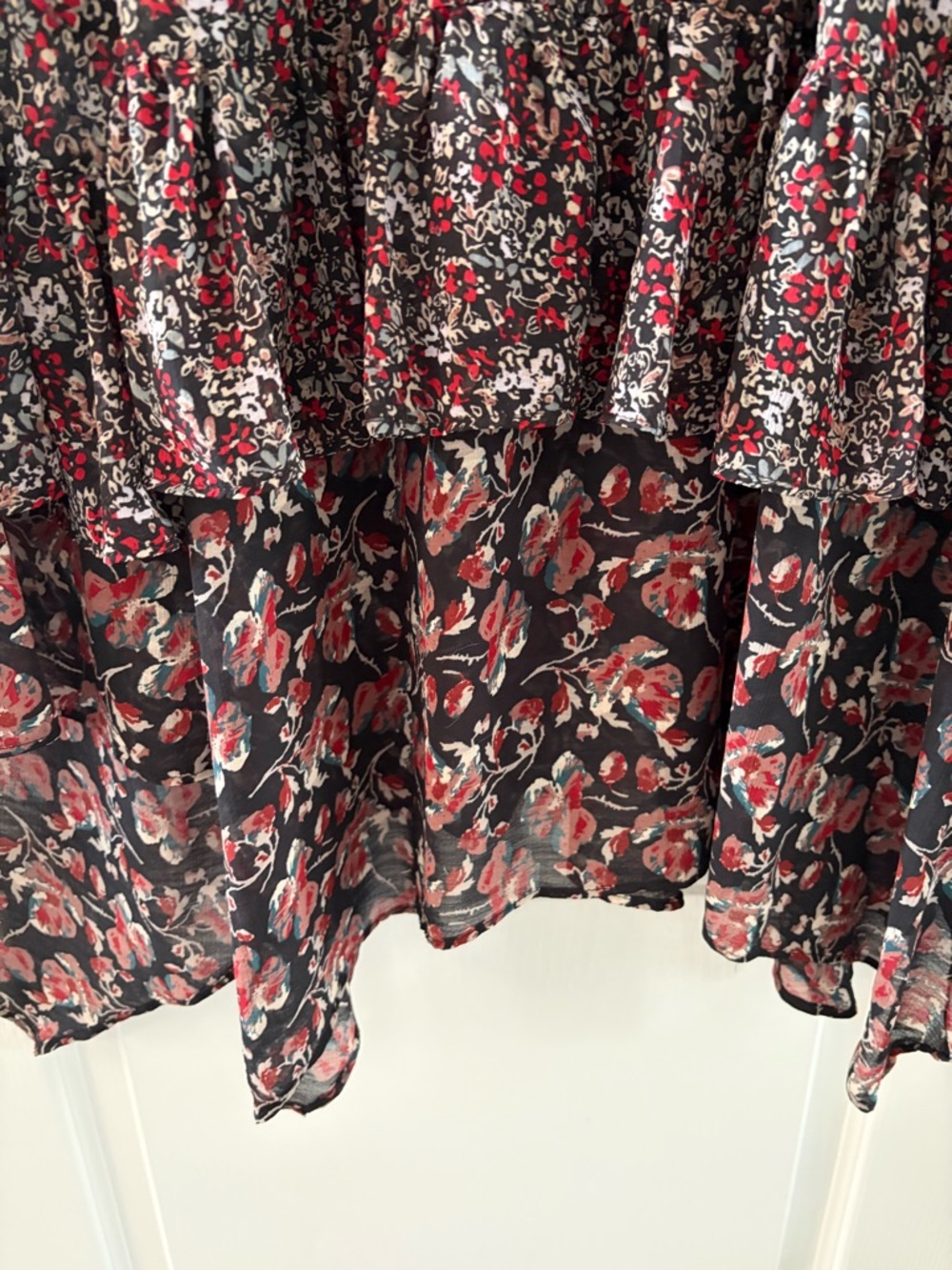 Women's Floral Tiered Free People Skirt in Black and Red Zuma - Picture 3 of 6